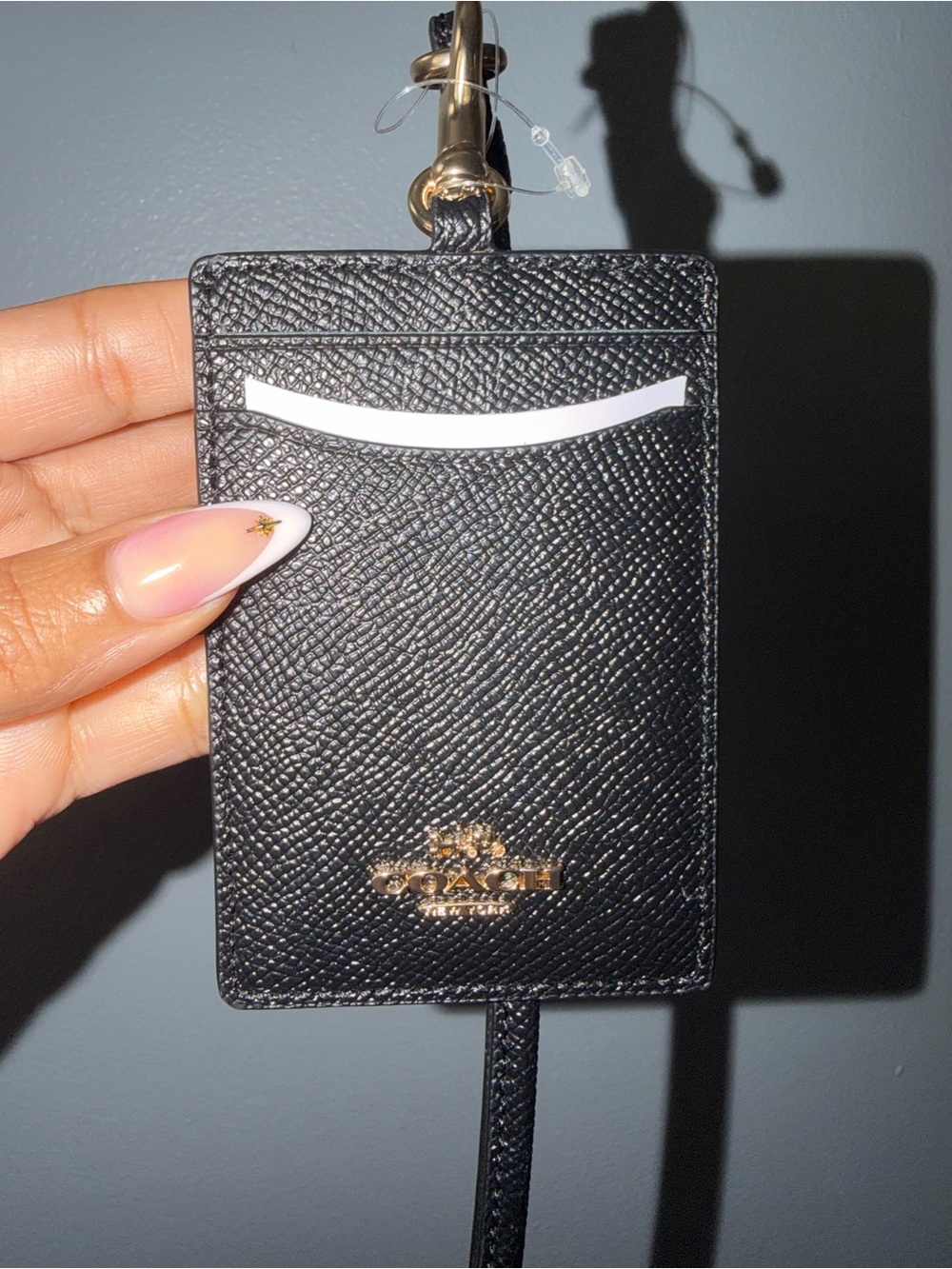 Coach Black Leather ID Holder with Lanyard